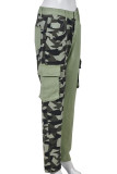 Camouflage Casual Street Print Camouflage Print Patchwork Hoge taille Rechte patchworkbroek