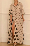 Witte casual print polka dot patchwork overhemdjurk met kraag en grote maten jurken