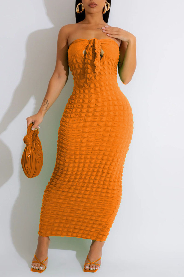 オレンジ セクシー ソリッド バンデージ パッチワーク ストラップレス ペンシル スカート ドレス