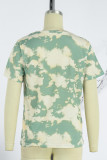 Groene casual print basic T-shirts met ronde hals