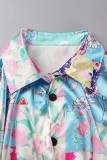 Pink Yellow Casual Print Patchwork Shirt Collar Short Sleeve Two Pieces
