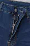 Jeans de mezclilla ajustados de cintura alta rasgados sólidos informales azul profundo