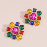 Pink Casual Daily Patchwork Rhinestone Earrings