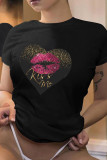 T-shirts décontractés Street Lips imprimés patchwork lettre O cou gris