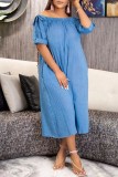 Blauw Casual Solid Backless Off-shoulder Normale jumpsuits