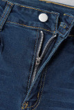 Jeans in denim con taglio a stivale a vita media in patchwork tinta unita casual azzurri
