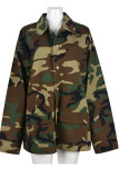 Camouflage Casual Street Print Camouflage Print Patchwork Buckle Turndown Collar Outerwear
