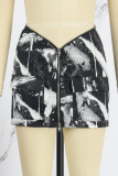 Black Casual Print Patchwork Skinny Low Waist Conventional Full Print Bottoms