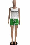 Green Casual Print Letter U Neck Sleeveless Two Pieces