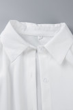 ホワイト カジュアル ソリッド パッチワーク バックル 非対称 ターンダウン カラー シャツドレス ドレス