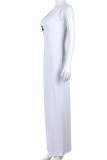 Белые сексуальные сплошные вышитые лоскутные платья с U-образным вырезом и юбкой-карандашом