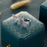 Anillos de diamantes de imitación de mariposa diarios casuales de plata