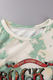 Groene casual print basic T-shirts met ronde hals