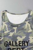Blekröd Casual Letter Camouflage Print Basic O-hals ärmlösa klänningar