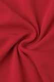 赤 カジュアル ソリッド パッチワーク シースルー スリット O ネック ロング スリーブ ドレス