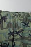 Verde militar Calça casual estampa camuflada patchwork regular cintura média convencional estampa completa