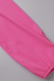 Розово-красный сексуальный повседневный принт повязка с отложным воротником с длинным рукавом из двух частей