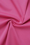 Розово-красный сексуальный повседневный принт повязка с отложным воротником с длинным рукавом из двух частей