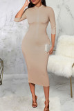 Абрикосовое сексуальное однотонное лоскутное платье с завязками на спине и воротником на молнии, юбка-карандаш, платья