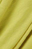 Желтый Повседневный Однотонный Пэчворк С открытыми плечами Рукав до локтя Из двух частей