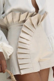 Crema blanco casual sólido patchwork regular cintura alta patchwork convencional bottoms