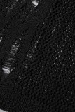 Zwarte Sexy Effen Uitgeholde Patchwork Doorzichtige Badkleding Cover Up
