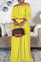 Yellow Casual Solid Patchwork Off the Shoulder Half Sleeve Two Pieces