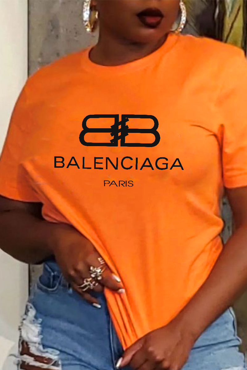 

Orange Casual Print Patchwork O Neck T-Shirts