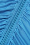 Ropa deportiva casual azul Patchwork sólido Cuello con cremallera Sin mangas Dos piezas