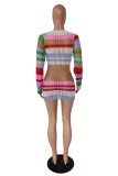 Colour Sexy Casual Patchwork Hollowed Out See-through Contrast O Neck Long Sleeve Dresses