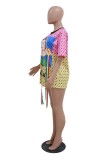 Pink Casual Print Basic O Neck Short Sleeve Dress