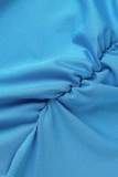 Ropa deportiva casual azul Patchwork sólido Cuello con cremallera Sin mangas Dos piezas
