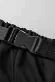 ブラック セレブリティ ソリッド パッチワーク ベルト付き ストラップレス ストレート ジャンプスーツ