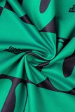 Зеленое сексуальное повседневное платье с принтом, базовое платье с U-образным вырезом, платья
