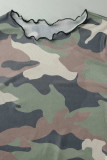Camouflage Sexy Street Print Camouflage Print Patchwork Trasparente O Collo Manica lunga Due pezzi