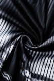 Zwarte casual print Basic O-hals jurken met lange mouwen