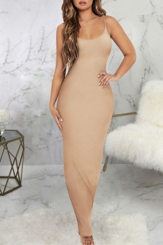Apricot Sexy Solid Patchwork Spaghetti Strap Pencil Skirt Dresses