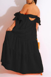 Zwart casual effen patchwork asymmetrische off-shoulder rechte jurken