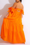 Orange Casual Solid Patchwork asymmetrische schulterfreie gerade Kleider