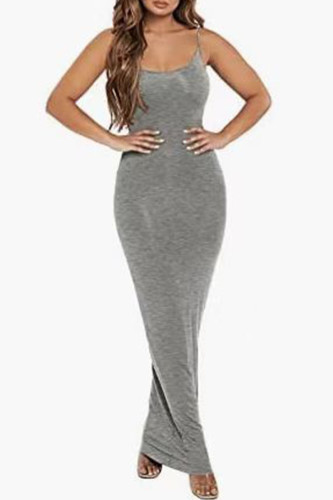 Grey Sexy Solid Patchwork Spaghetti Strap Pencil Skirt Dresses