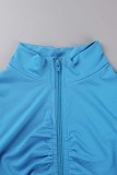 Blue Casual Sportswear Solid Patchwork Zipper Collar Sleeveless Two Pieces