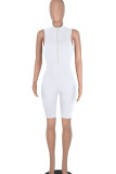 White Casual Sportswear Solid Patchwork Zipper Collar Skinny Rompers