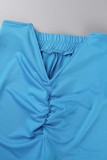 Blue Casual Sportswear Solid Patchwork Zipper Collar Sleeveless Two Pieces