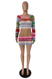 Colour Sexy Casual Patchwork Hollowed Out See-through Contrast O Neck Long Sleeve Dresses