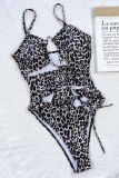 Luipaardprint Sexy print luipaardbandage uitgeholde rugloze badkleding (met vulling)