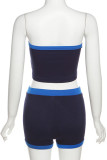 Blue Sexy Solid Patchwork Strapless Sleeveless Two Pieces