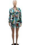 Multicolor Vacation Print Bandage Patchwork Long Sleeve Two Pieces