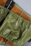 Verde militar sexy sólido retalhos fenda zíper sem alças sem mangas duas peças