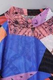 カラー カジュアル プリント ベーシック タートルネック 半袖ドレス プラスサイズドレス