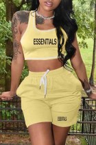 Light Yellow Casual Print Letter U Neck Sleeveless Two Pieces